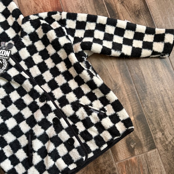 DIXXON Flannel Co Women's Checkered Hooded Sherpa Cardigan, Black White, L(NWT) - Picture 6 of 10